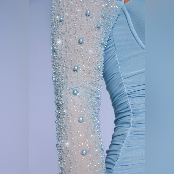 Oh Polly ST. GERMAIN Embellished Long Sleeve Mini Dress in Blue - US 6 - Picture 7 of 12